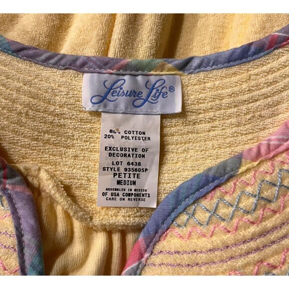LEISURE LIFE Vtg YELLOW Housecoat Robe Short Sleeve Snaps Pockets Sz PM - Picture 5 of 5